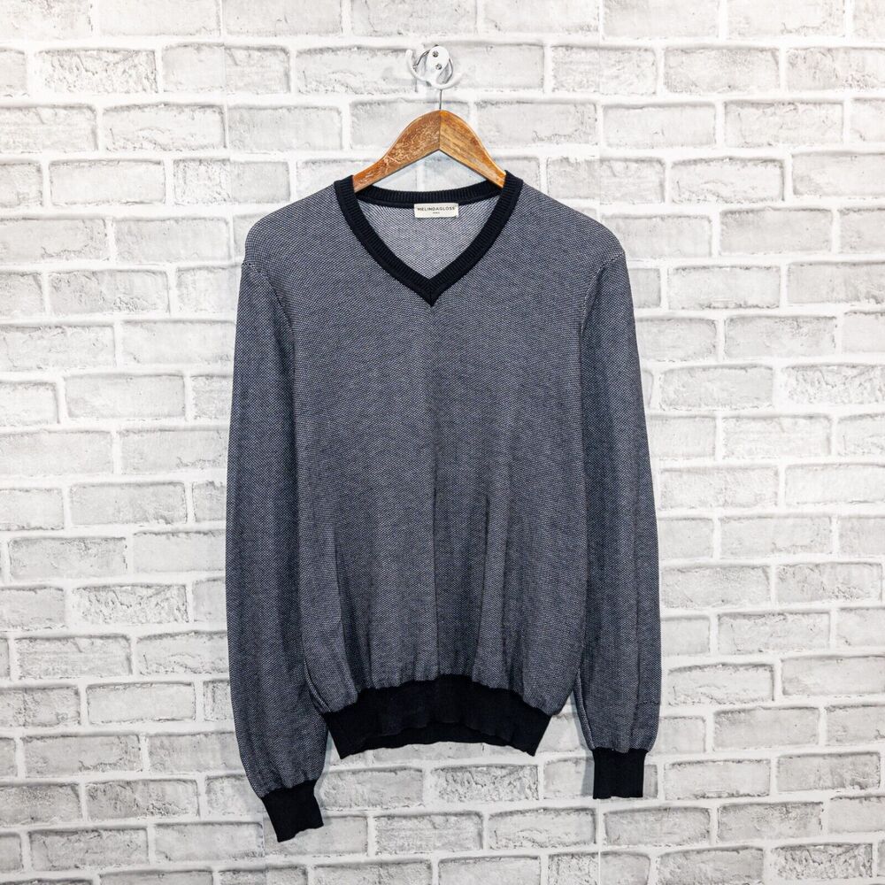 MELINDA GLOSS Paris V-neck Pullover Sweater blue knitt size Large